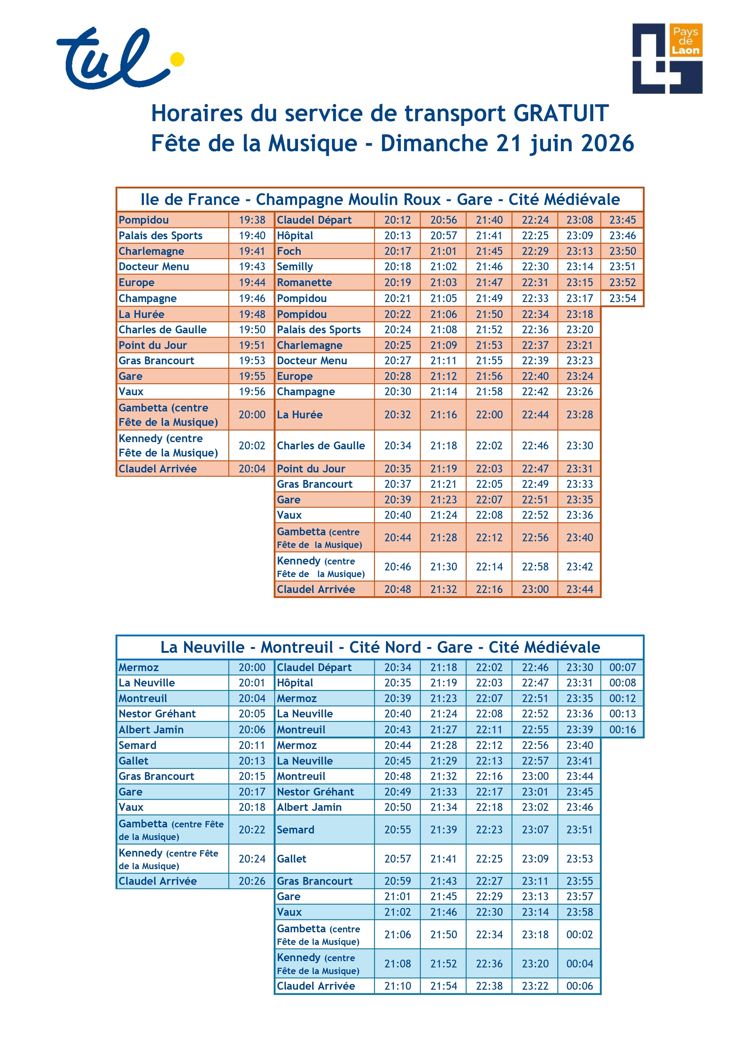 HORAIRES FETE DE LA MUSIQUE 2026