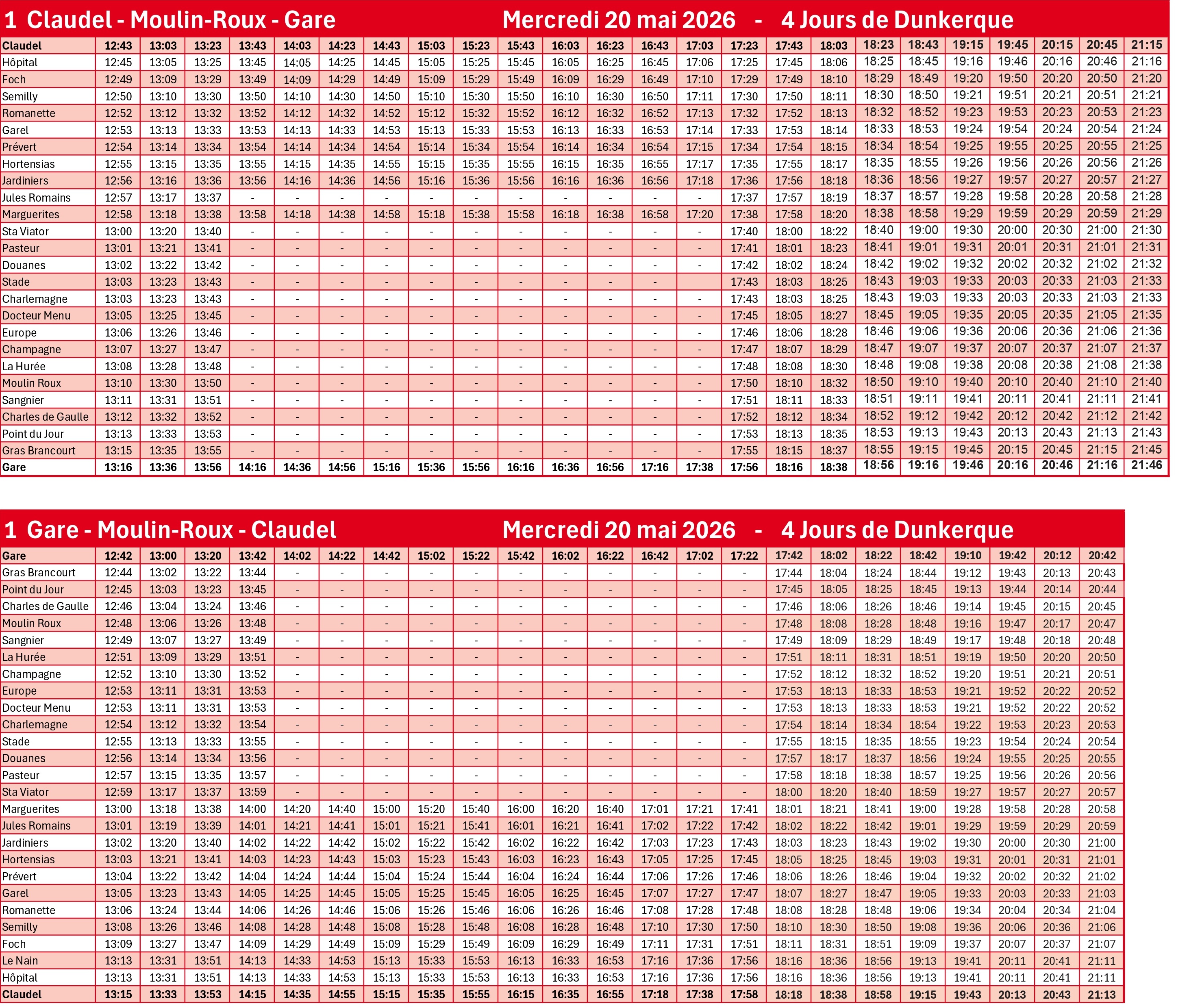 HORAIRES LIGNE 1 20/5/2026
