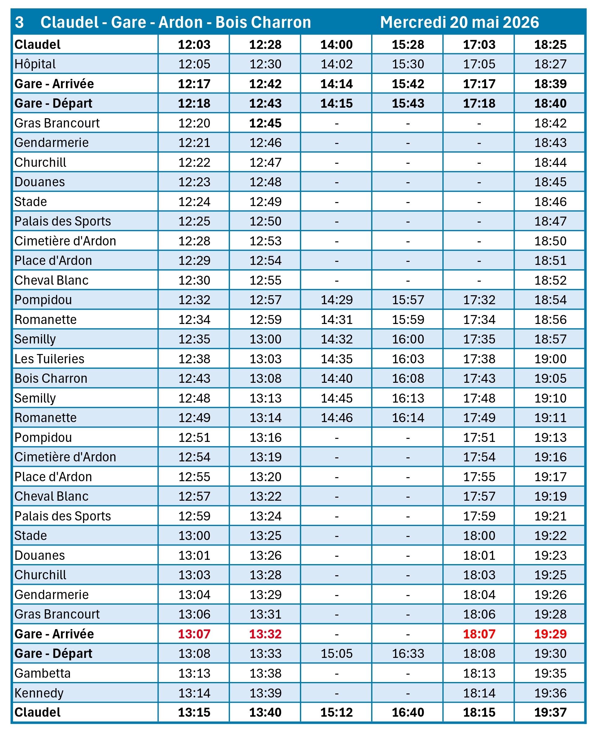 HORAIRES LIGNE 3 20/05/2026