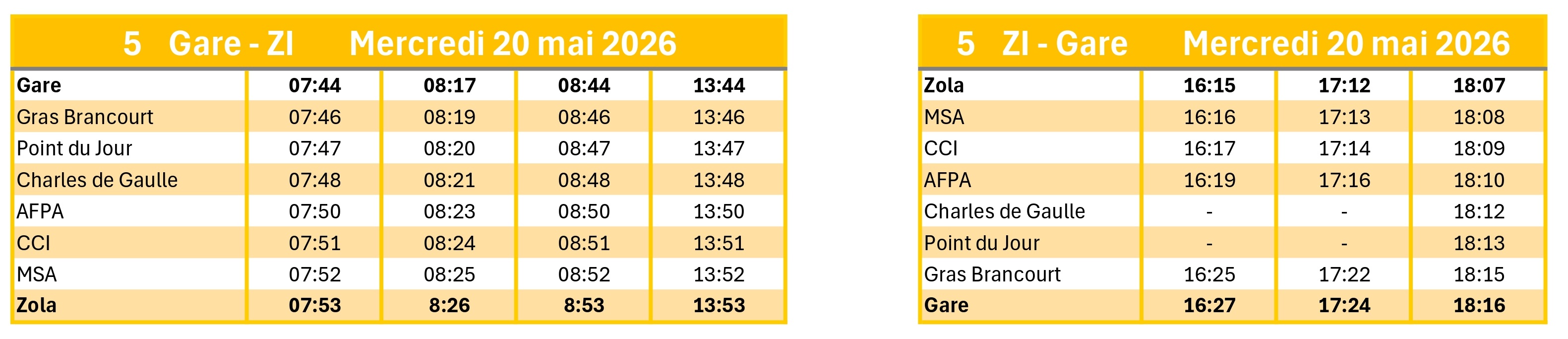 HORAIRES LIGNE 5 20/05/2026