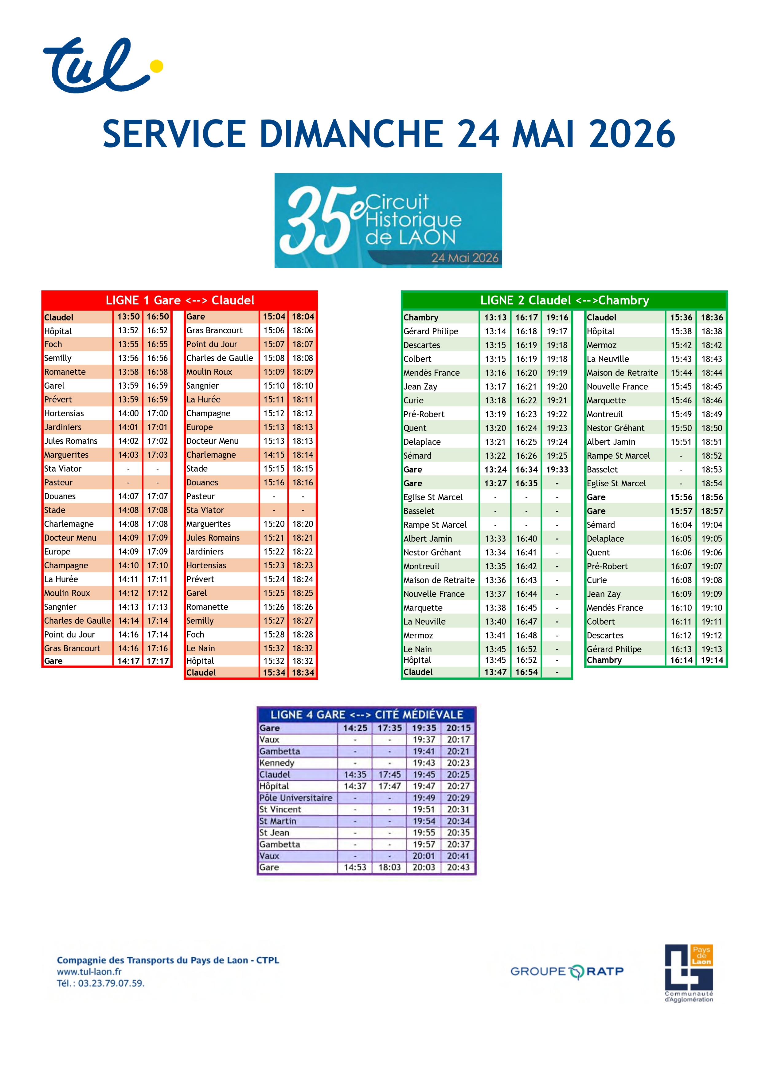 HORAIRES DIMANCHE 24 MAI 2026
